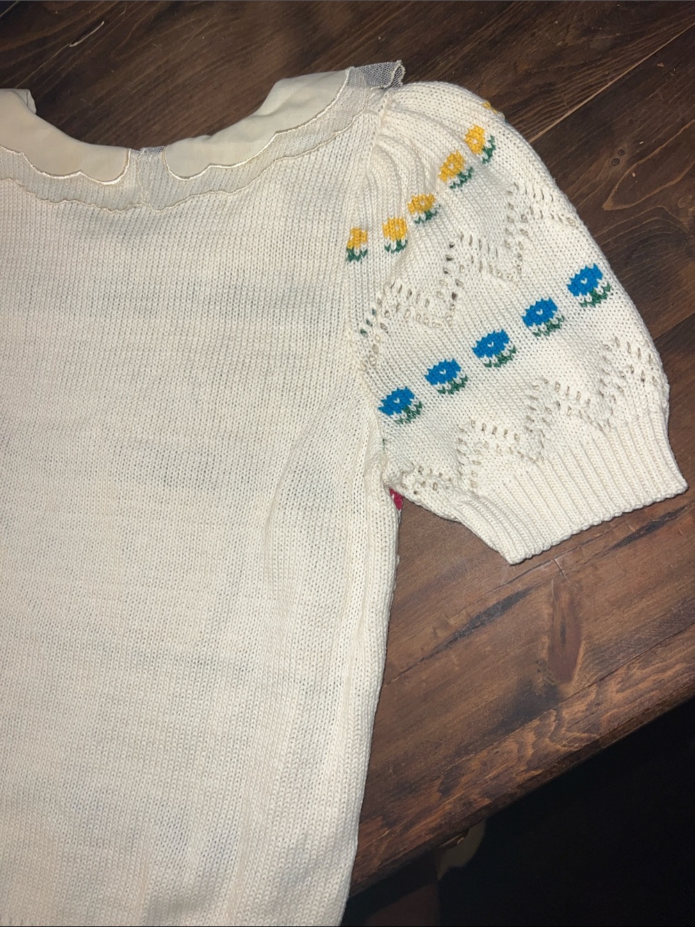 Vintage 80s/90s Sweater Loft Pointelle Sweater- zig zag & floral! SWEET! - Picture 9 of 11